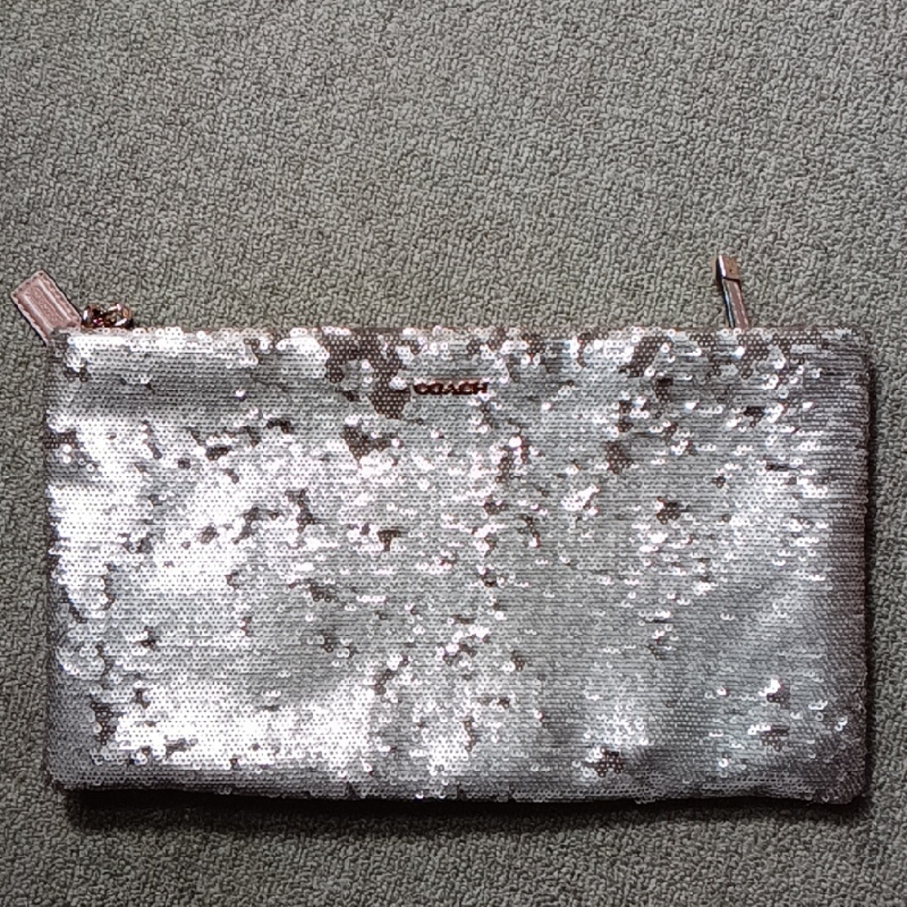 Coach Pink Bronze Sequin Wristlet Clutch